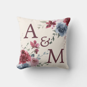 Monogram Initialen Stusty Roos Blue Floral Ivory Kussen