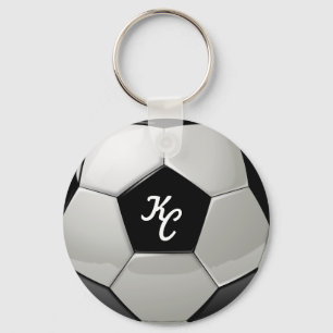 Monogram Initialen voor zwart-wit Voetbal Sleutelhanger