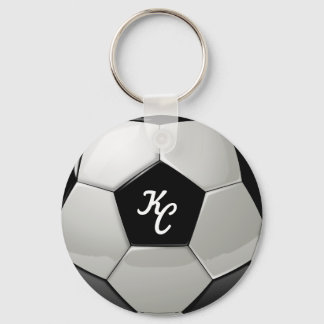 Monogram Initialen voor zwart-wit Voetbal Sleutelhanger