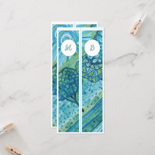 Monogram Initialen Whimsical Twee Bladwijzer (Voorkant / Achterkant in situ)