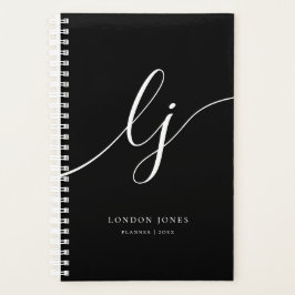 Monogram Initialen Zakelijk Zwart Wit Initialen Planner