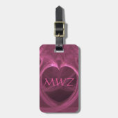Monogram Initialen Zijde Roze Hart Aangepast Bagagelabel (Voorkant verticaal)