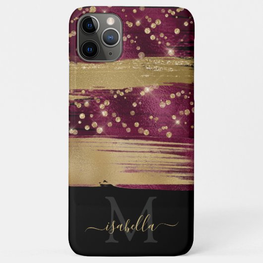 Monogram Initialen Zwart Bourgogne Goud Case-Mate iPhone Case (Achterkant)
