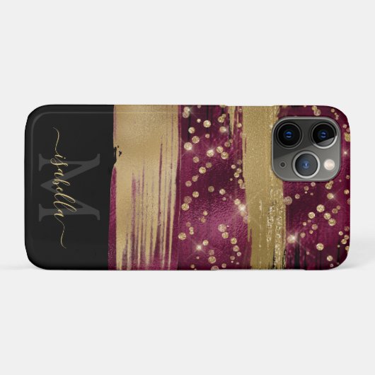 Monogram Initialen Zwart Bourgogne Goud Case-Mate iPhone Case (Achterkant (horizontaal))