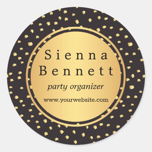 Monogram, initialen zwart en gouden stippen ronde sticker (Voorkant)