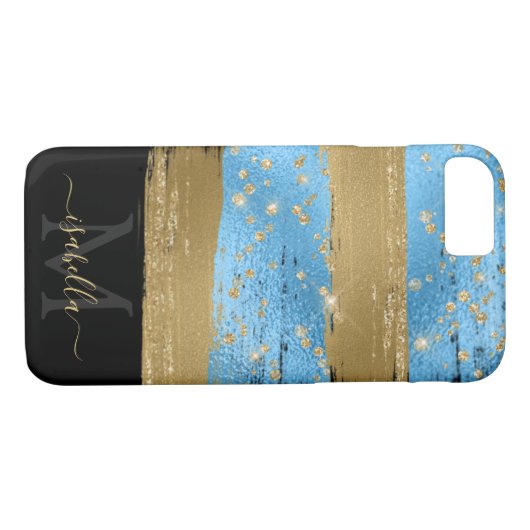 Monogram Initialen Zwart Goud Blauw Case-Mate iPhone Case (Achterkant (Horizontaal))