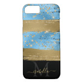 Monogram Initialen Zwart Goud Blauw Case-Mate iPhone Case (Achterkant)