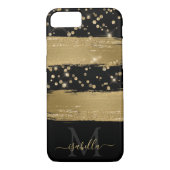 Monogram Initialen Zwart Goud Glitter Case-Mate iPhone Case (Achterkant)