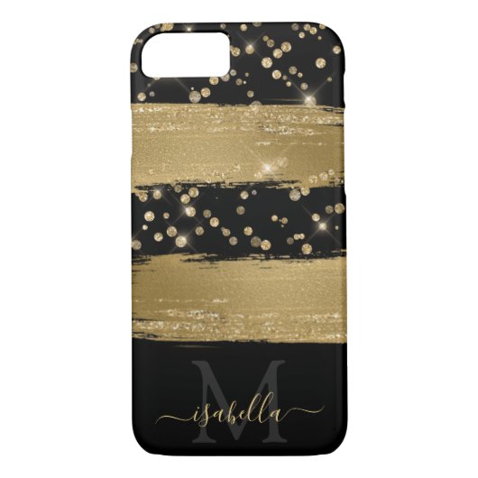 Monogram Initialen Zwart Goud Glitter Case-Mate iPhone Case (Achterkant)