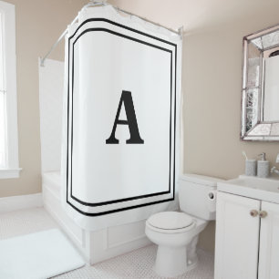 Monogram Initialen Zwart Wit Minimal Modern Naam Douchegordijn