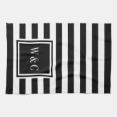 Monogram Initialen Zwart Witte Stripe Persoonlijk Theedoek (Horizontaal)