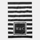 Monogram Initialen Zwart Witte Stripe Persoonlijk Theedoek (Verticaal)
