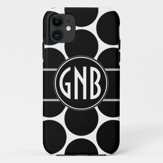 MONOGRAM INITIALEN ZWARTE POLKA DOTS Case-Mate iPhone CASE (Achterkant)