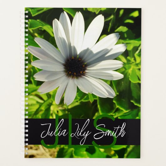 MONOGRAM INITIALES NOM PETITE PHOTO EN FLEURS BLAN (Devant)