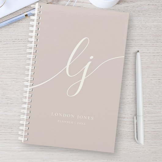 Monogram Initials Business Planner Script Pink