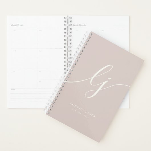 Monogram Initials Business Planner Script Pink (Devant avec enveloppe)
