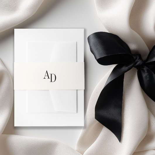 Monogram initials elegant ivory black wedding uitnodigingen wikkel