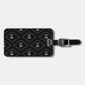 Monogram Initials Geometric Pattern Black Bagagelabel (Voorkant horizontaal)
