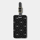 Monogram Initials Geometric Pattern Black Bagagelabel (Voorkant verticaal)