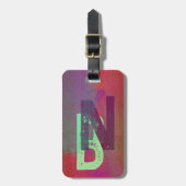 Monogram Initials Grunge Funky Purple Green Art Bagagelabel (Voorkant verticaal)