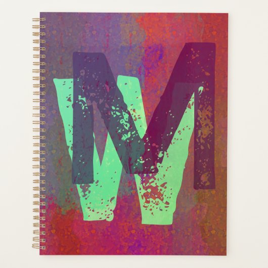 Monogram Initials Grunge Funky Purple Green Art Planner (Voorkant)