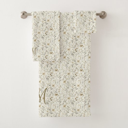Monogram Initials Neutral Boho Florals Botanicals Bad Handdoek (Insitu)