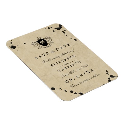 Monogram & Inktvlek Bruiloft Bewaar de datum Magneet (Rechterzijde)