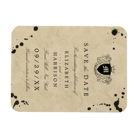 Monogram & Inktvlek Bruiloft Bewaar de datum Magneet (Horizontaal)