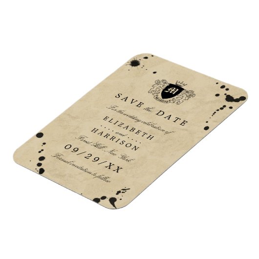 Monogram & Inktvlek Bruiloft Bewaar de datum Magneet (Linkerzijde)