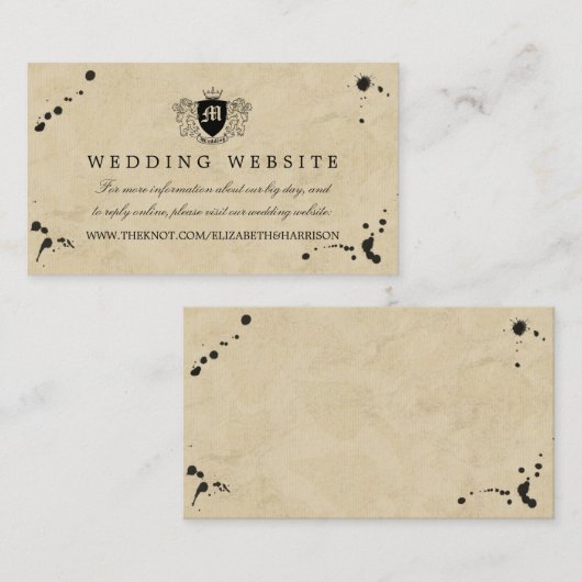  Monogram & Inktvlek Bruiloft Website Informatiekaartje (Voorkant / Achterkant)