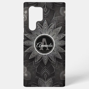 Monogram Intricate Zwart en Wit Bloem Motief Manda Samsung Galaxy Hoesje