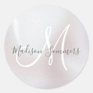 Monogram Iridescent Pearl Shimmer Envelope Seals Ronde Sticker