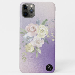 *~* Monogram Iridescente Pastel Lavendel Bloemen iPhone 11 Pro Max Hoesje