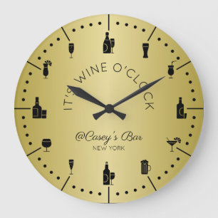 Monogram it's Wine O'Clock Elegant Gold Black Grote Klok