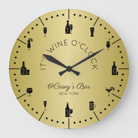 Monogram it's Wine O'Clock Elegant Gold Black Grote Klok (Voorkant)