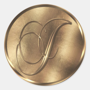 Monogram J Bronze Wedding Invitation Holiday Ronde Sticker