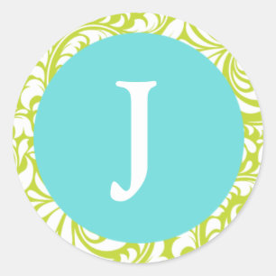 Monogram J Chartreuse Bleek Blauw  Ronde Sticker