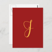 Monogram "J" goudkleur op rood Briefkaart (Voorkant / Achterkant)