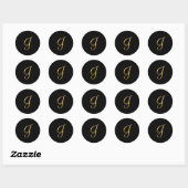 Monogram J, goudkleurig initiaal J op zwart, Ronde Sticker (Vel)