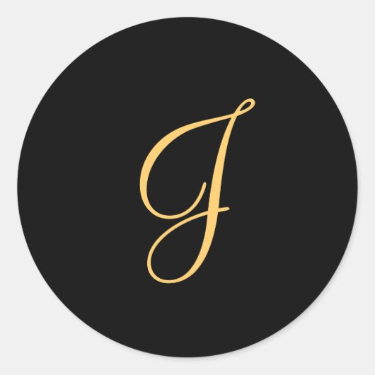 Monogram J, goudkleurig initiaal J op zwart, Ronde Sticker (Voorkant)