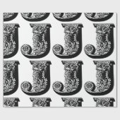 Monogram J Initiaal Black en White Floral Pattern Cadeaupapier (Vlak)