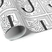 Monogram J Initiaal Black en White Scroll Pattern Cadeaupapier (Rol Hoek)