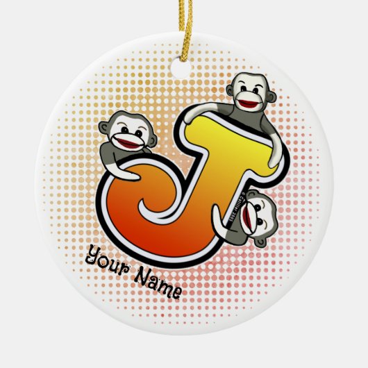 Monogram J Sock Monkey Keramisch Ornament (Voorkant)
