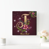 Monogram J wandklok personaliseren Vierkante Klok (Huis)