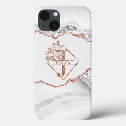 Monogram J White Agate Marble Roos Gold Case-Mate iPhone Case (Achterkant)
