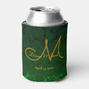Monogram Jager Groen Goud Bruiloft Receptie Blikjeskoeler