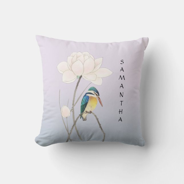 Monogram Japanse Vintage Kingfisher Kussen (Voorkant)