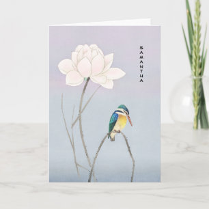 Monogram Japanse Vintage Kingfisher Lotus Notitiekaartje