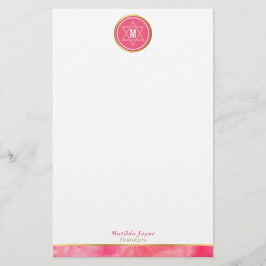 MONOGRAM joodse ster vet blok koraal roze goud Briefpapier (Voorkant)