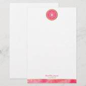 MONOGRAM joodse ster vet blok koraal roze goud Briefpapier (Voorkant / Achterkant)